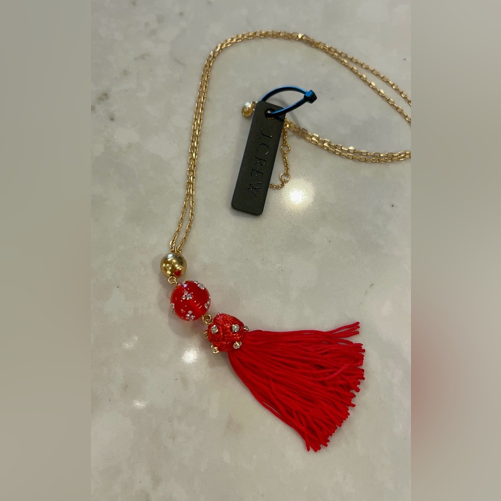 NWT J.Crew Red Tassel Necklace